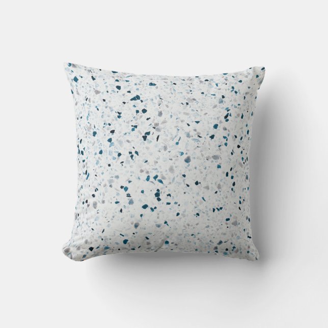 Terrazzo Elegant Teal Blue Green White Grey Retro Throw Pillow (Front)