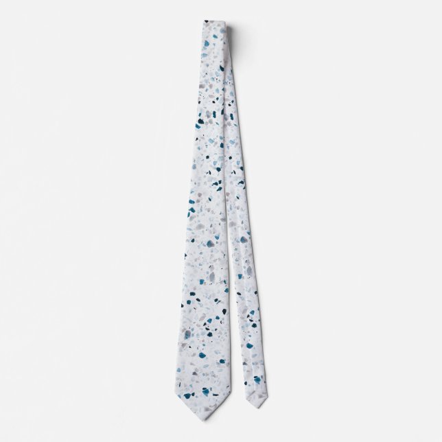 Terrazzo Elegant Teal Blue Green White Grey Retro Tie (Front)