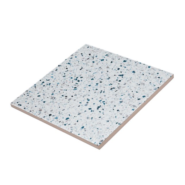 Terrazzo Elegant Teal Blue Green White Grey Retro Tile (Side)