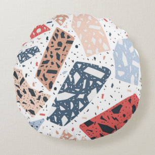 Terrazzo floor marble seamless hand drawn pattern  round pillow