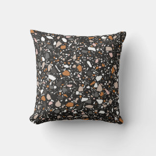 Terrazzo flooring seamless pattern in dark colors. throw pillow