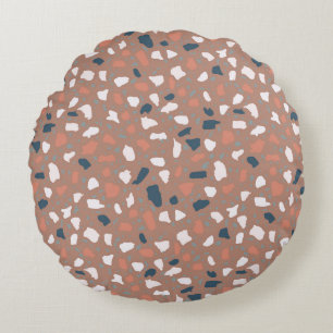 Terrazzo flooring seamless pattern. Vintage stone, Round Pillow