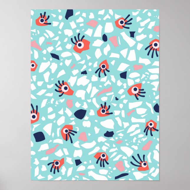 Terrazzo Funny Geometric Pattern With Eyes Poster (Front)