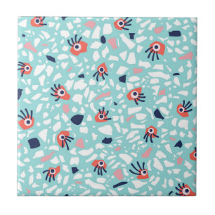 Terrazzo Funny Geometric Pattern With Eyes Tile