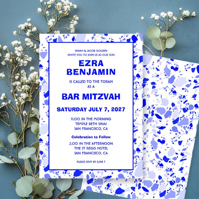 Terrazzo Hand Drawn Custom Bar Bat Mitzvah Invitation (Terrazzo Hand Drawn Custom Bar Bat Mitzvah Invitation
)