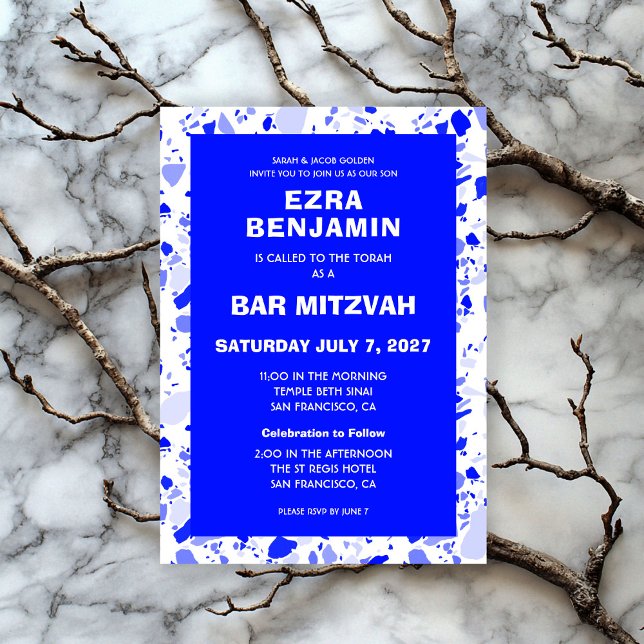 Terrazzo Hand Drawn Custom Bar Bat Mitzvah Invitation (Terrazzo Hand Drawn Custom Bar Bat Mitzvah Invitation
)