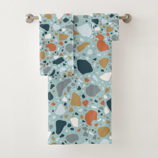 Terrazzo In Blue Bath Towel Set (Insitu)