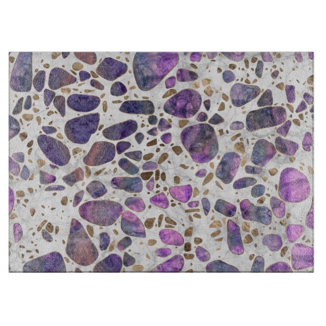 Terrazzo - Labradorite and gold on marble #1 Cutting Board (Front)