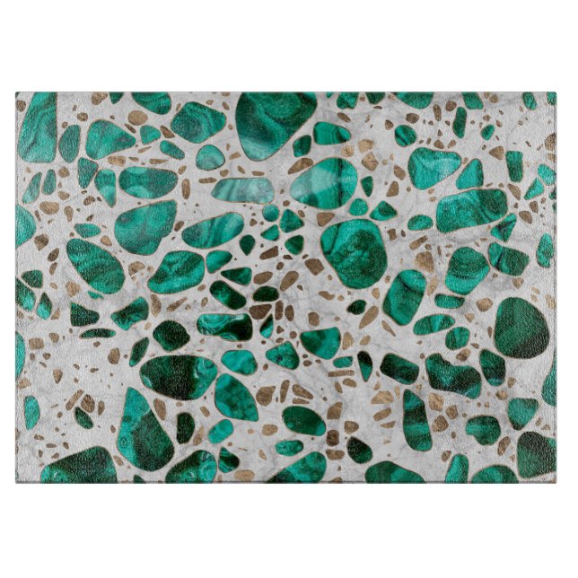 Terrazzo - Malachite and gold on marble #1 Cutting Board (Front)