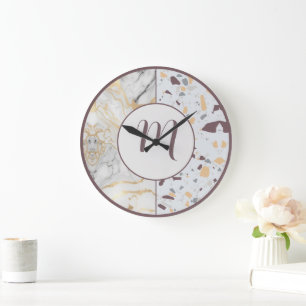 Terrazzo-Marble Custom Initial Large Clock
