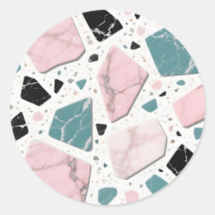 Terrazzo Marble Pastel Pink Teal Modern Classic Round Sticker