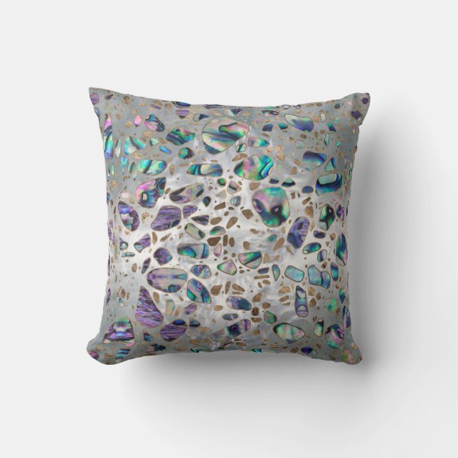 Terrazzo - Mosaic Abalone Pearl and Gold #3 Throw Pillow (Front)