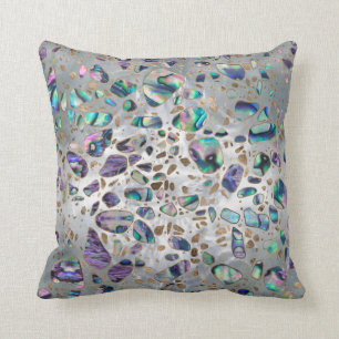 Terrazzo - Mosaic Abalone Pearl and Gold #3 Throw Pillow