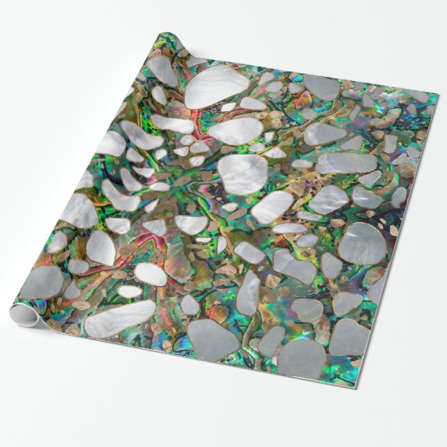 Terrazzo - Mosaic Abalone Pearl and Gold #6 Wrapping Paper (Unrolled)