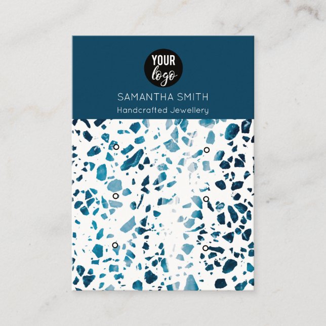 Terrazzo Mosaic Blue 3 Stud Earring Display Card (Front)