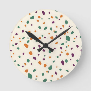 Terrazzo Multicolor Organic Pebble Speckle Pattern Round Clock