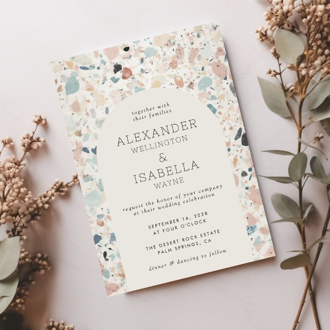 Terrazzo Pastel Colours Retro Arch Wedding Invitation (Creator Uploaded)