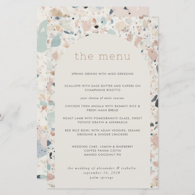 Terrazzo Pastel Motif Arch Mariage Menu  (Devant / Derrière)