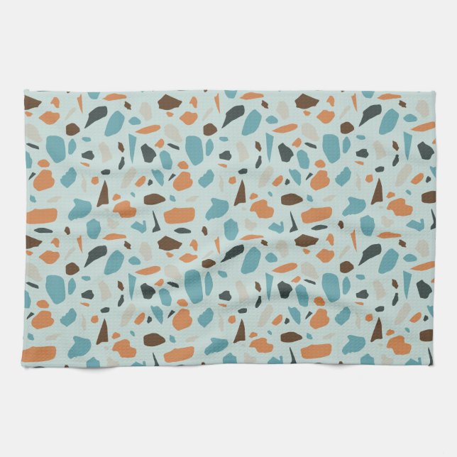 Terrazzo Pattern Blue Kitchen Towel (Horizontal)