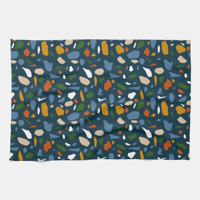 Terrazzo Pattern Blue Kitchen Towel (Horizontal)