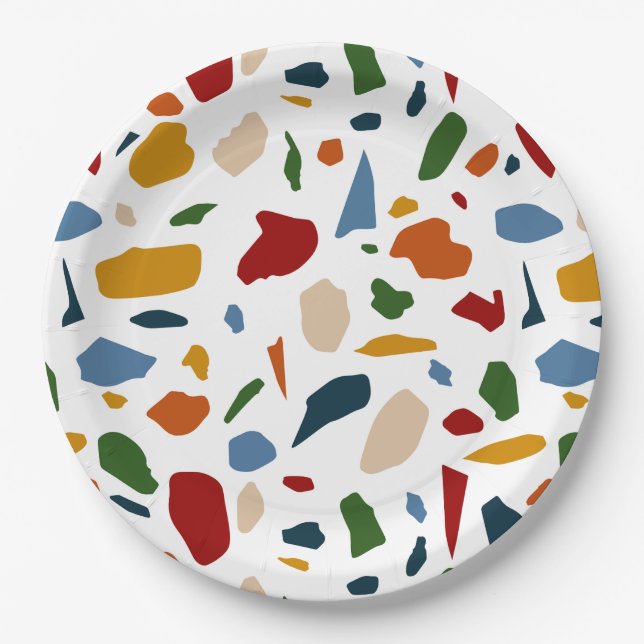 Terrazzo Pattern Colourful Paper Plate (Front)