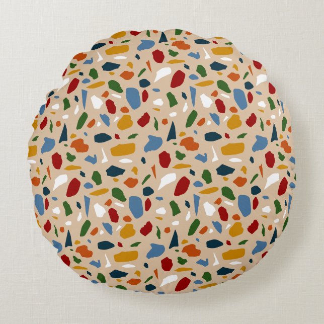 Terrazzo Pattern Colourful Round Pillow (Front)