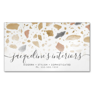 Terrazzo Pattern Modern Earth Tone Neutrals Retro Magnetic Business Card