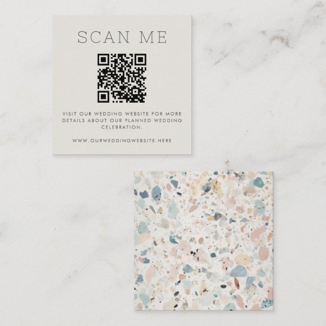 Terrazzo Pattern Pastel QR Code Online Wedding Enclosure Card (Front/Back)