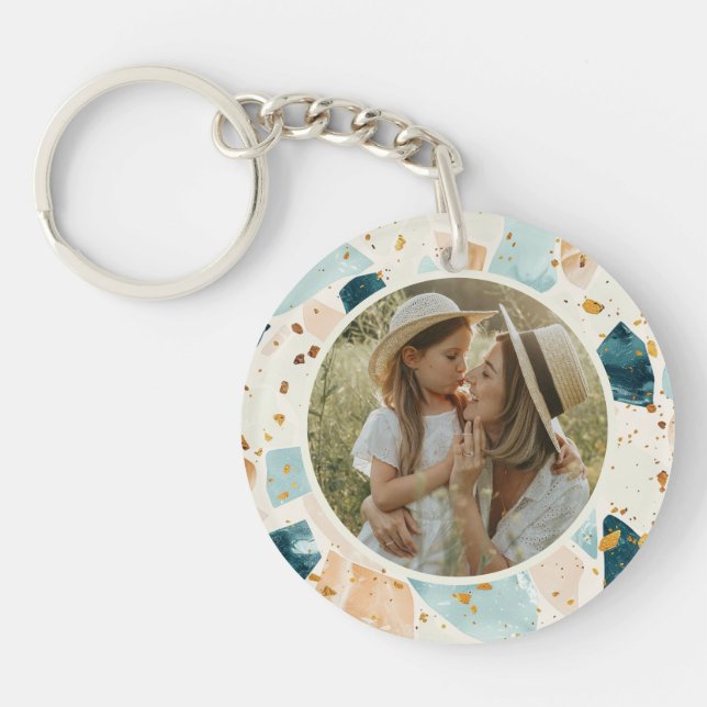 Terrazzo Pattern Personalized Photo Two-Sided Keychain (Front)
