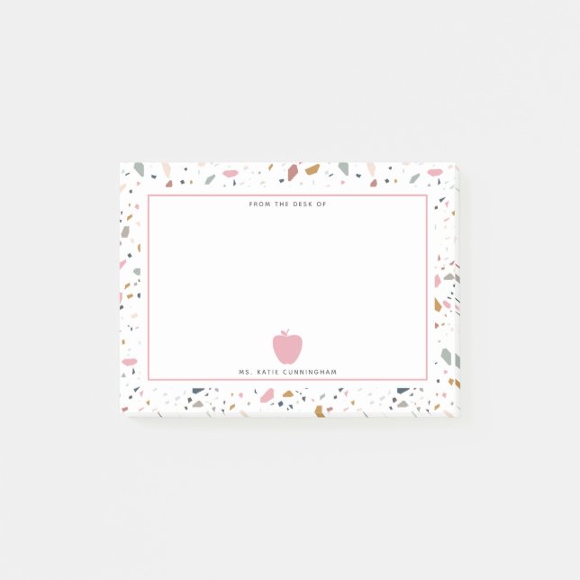 Terrazzo Pattern Pink Apple Teacher Post-it Notes (Front)