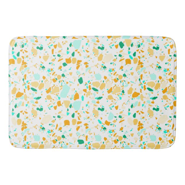 Terrazzo patterned bathmat green and gold (Front)