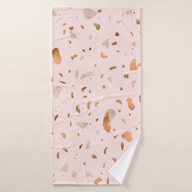 Terrazzo Rose Blush Avec Spots De Cuivre Or (Serviette de bain)