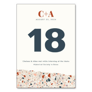 Terrazzo Slab Wedding Double Sided Table Number