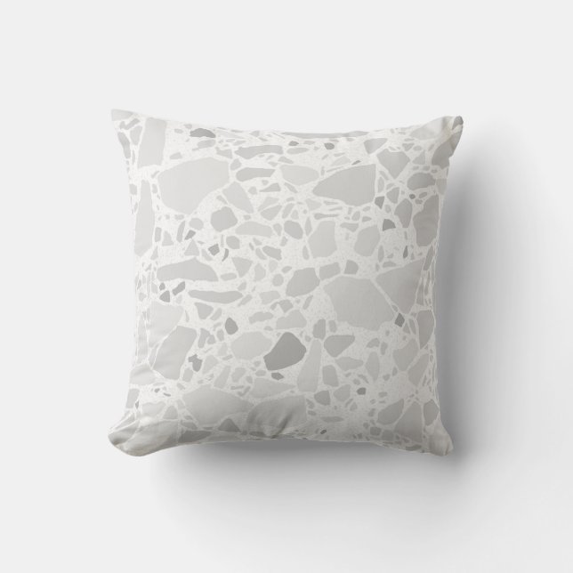 Terrazzo Stone Print Pattern Light Gray Outdoor Pillow (Front)