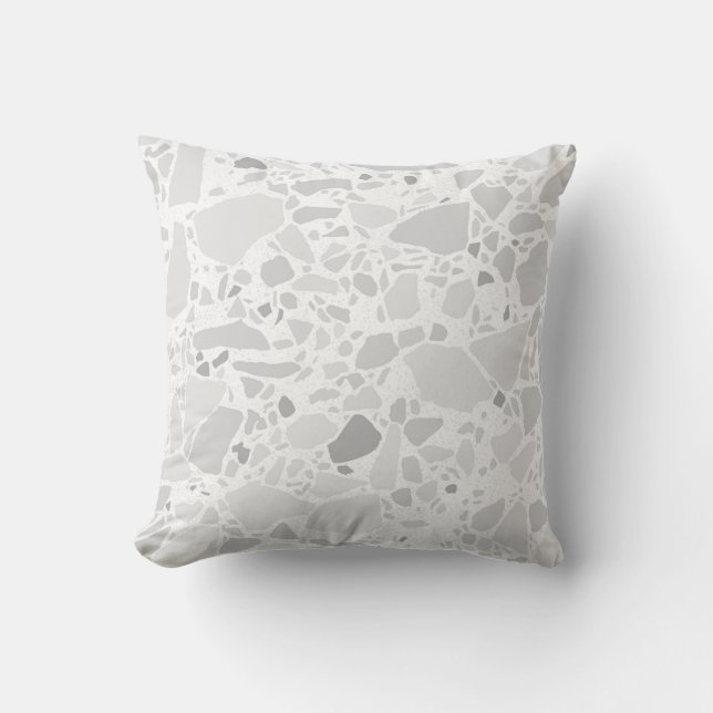 Terrazzo Stone Print Pattern Light Gray Throw Pillow (Front)