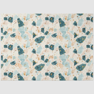 Terrazzo Teal and Gold Pattern Decoupage Tissue Paper