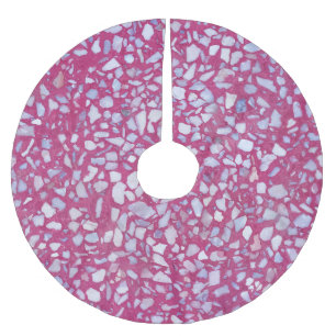 Terrazzo Texture: Pink White Elegance. Brushed Polyester Tree Skirt