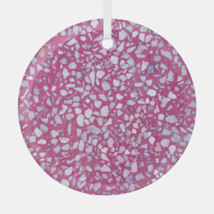 Terrazzo Texture: Pink White Elegance. Glass Ornament