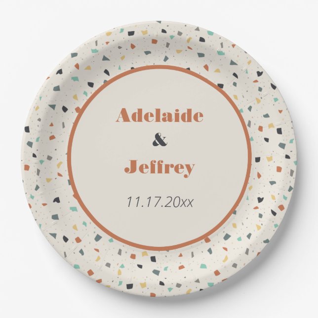 Terrazzo Tile Confetti Modern Style Earth Tones Paper Plate (Front)