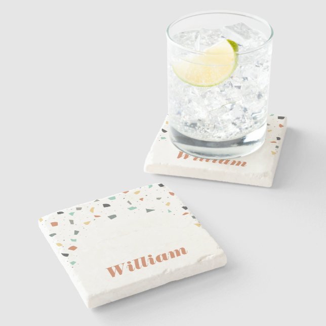 Terrazzo Tile Confetti Modern Style Earth Tones Stone Coaster (Side)