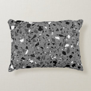 Terrazzo tile design black and grey accent pillow