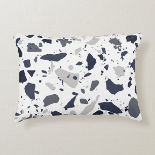 Terrazzo tile design black and grey on white accent pillow