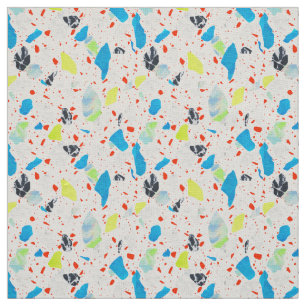 Terrazzo Tile Pattern - Neon on White Fabric