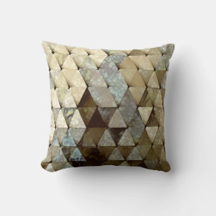 Terrazzo Triangles Beige Aqua Forest Green Throw Pillow