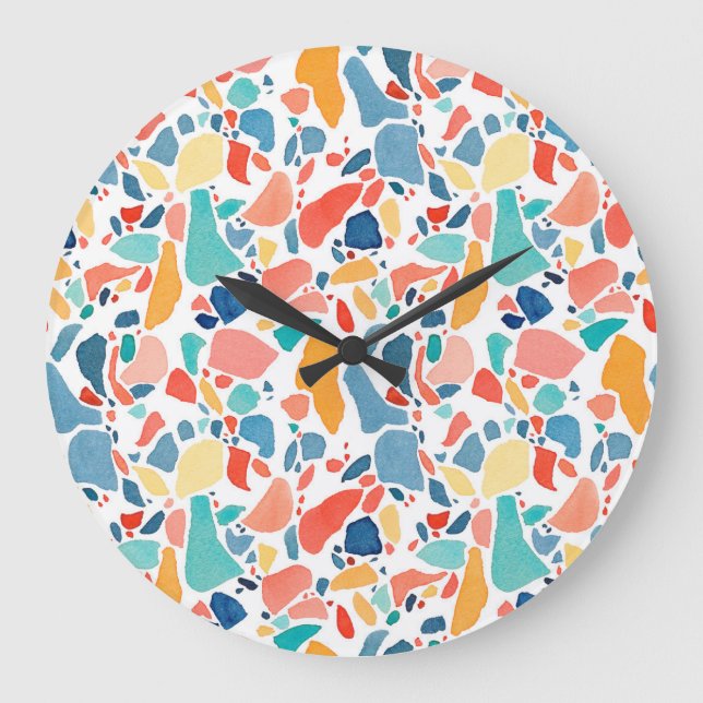 Terrazzo Watercolor: Colourful Seamless Pattern. Large Clock (Front)