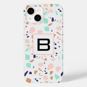 Terrazzo white blush mint monogram initial Case-Mate iPhone 14 case
