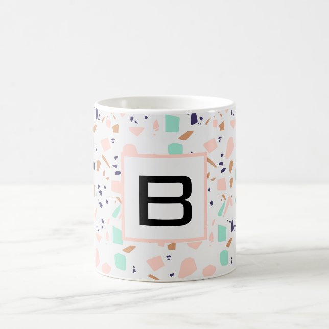 Terrazzo white blush mint monogram initial coffee mug (Center)