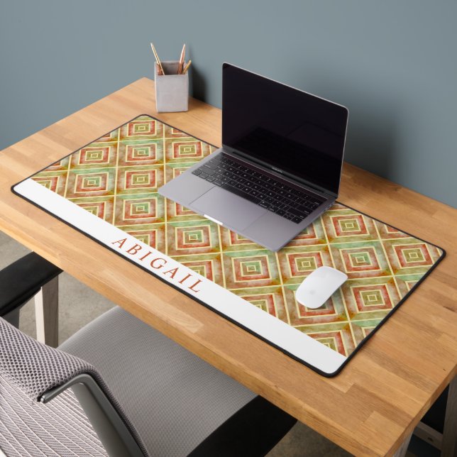 terre cuite géométrique Abstraite, motif vert oliv (Bureau 2)