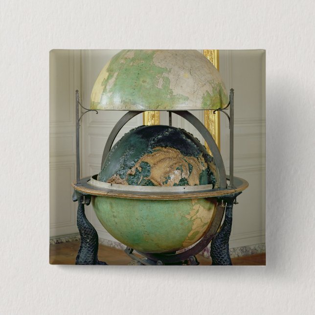 Terrestrial and celestial globe 2 inch square button (Front)