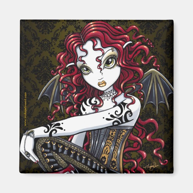 "Terri" Gothic Red Rose Tattoo Fairy Art Magnet (Front)